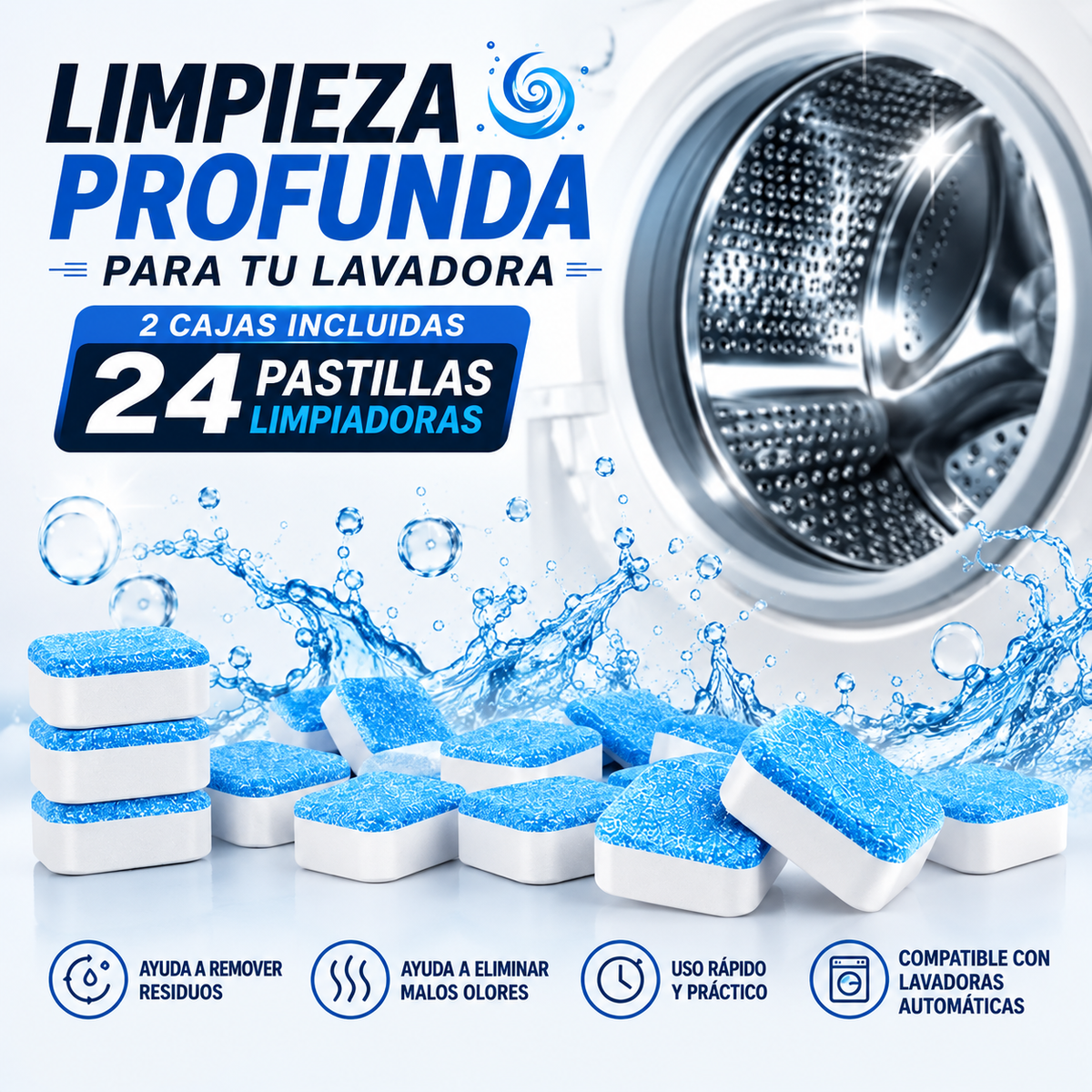 Pastilla Limpieza Total Lavadora Promo TikTok 2x1 Cajas (24 pastillas)