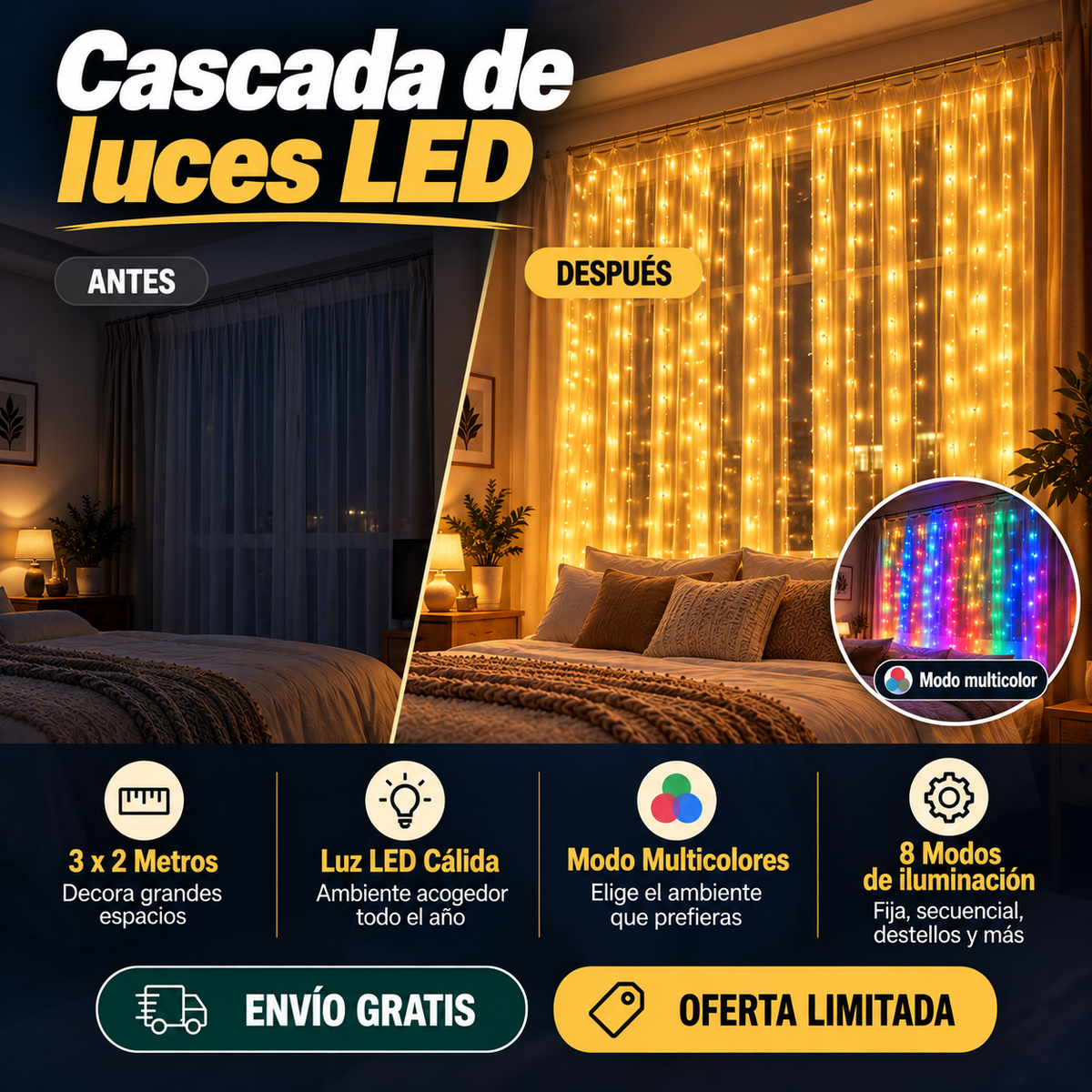 Cortina de Luces LED 3x2 m