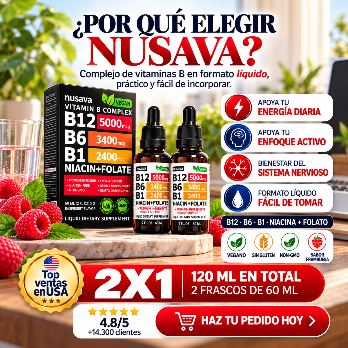 Nusava® Complejo de Vitamina B — B12 + B6 + B1 120ml